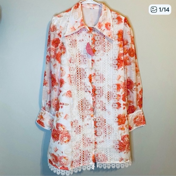 JJ’s Fairyland Floral and Lace Button-Up Dress Size L - Picture 1 of 15